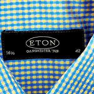 ETON Mens Blue and Yellow Checkered Shirt Size 42, 16 1/2 10705